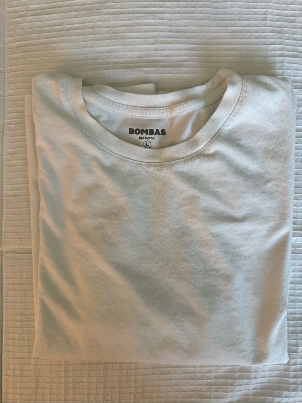 Bombas core Pima cotton crew short sleeve Large.  White and varsity grey